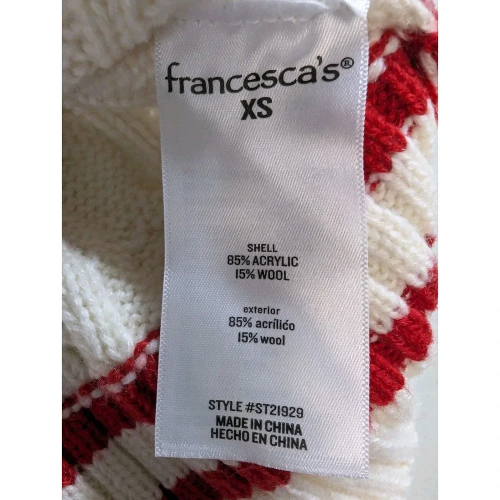 mi ami for francesca's V-Neck Cable Knit Sweater Red & Cream Varsity XS - Picture 3 of 11